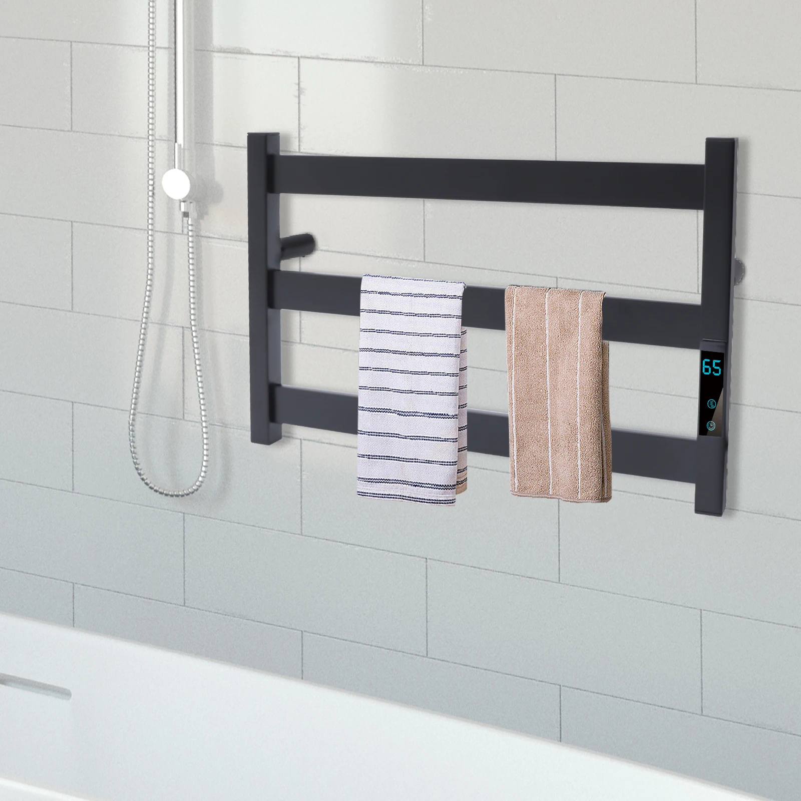 Electric Heated Towel Rack Warmer 3 Bars Stainless Steel Drying Rack Bathroom Wall-Mount Towel Drying Holder Timing Touch Screen