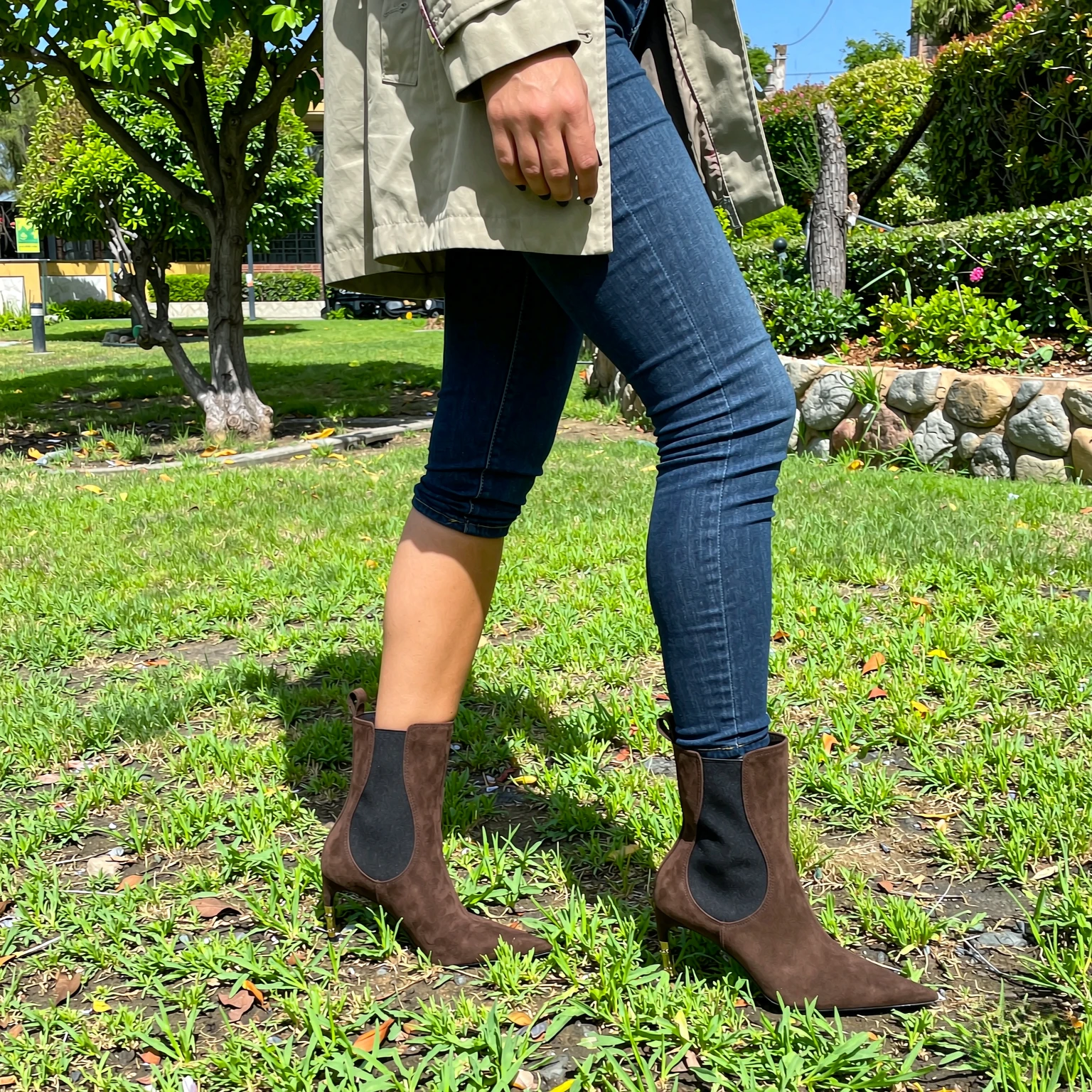 2027 Women's Shoes Chelsea Boots Pointed Toe Stiletto Heel Ankle Booties Elastic Side Gold Metal Heel Slip on Fall Winter Office