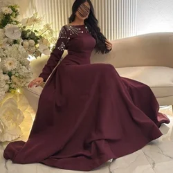 Customized A-line Boat Neck Backless Women's evening dress Sweep Train Draped Prom Gowns Sequined Long Sleeve Party Dresses