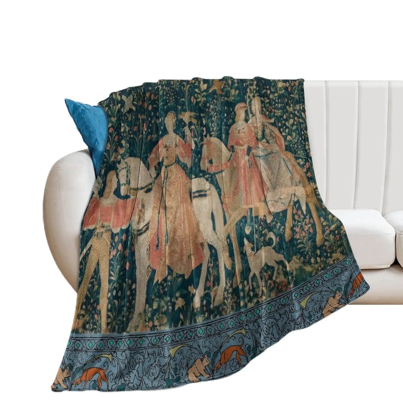 Medieval Tapestry - the Hawk Hunt Throw Blanket Beach Travel christmas gifts Luxury Blankets