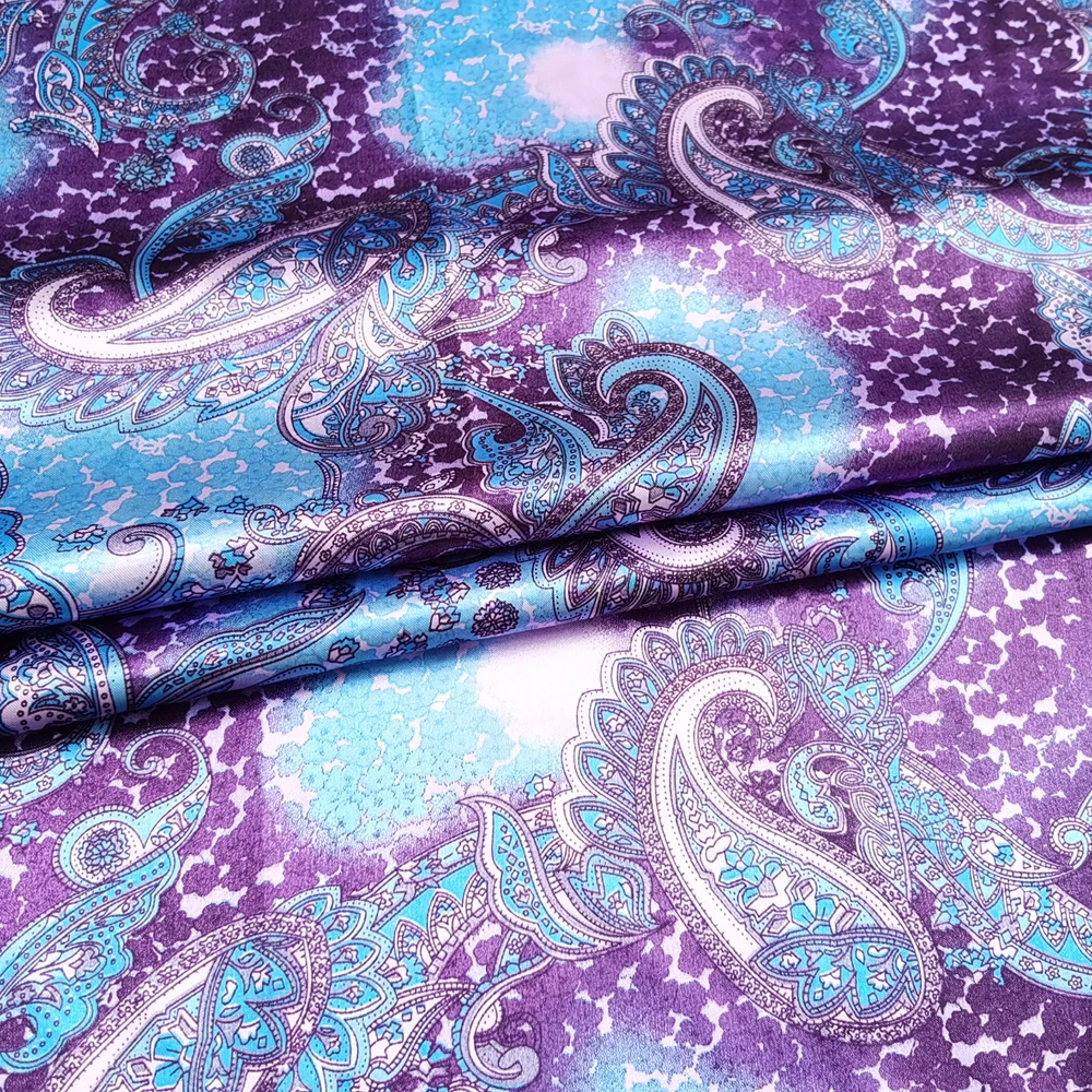 1 meter X 1.48 meter Vintage Paisley Fabric Silky Satin Print Material For Scarf DIY