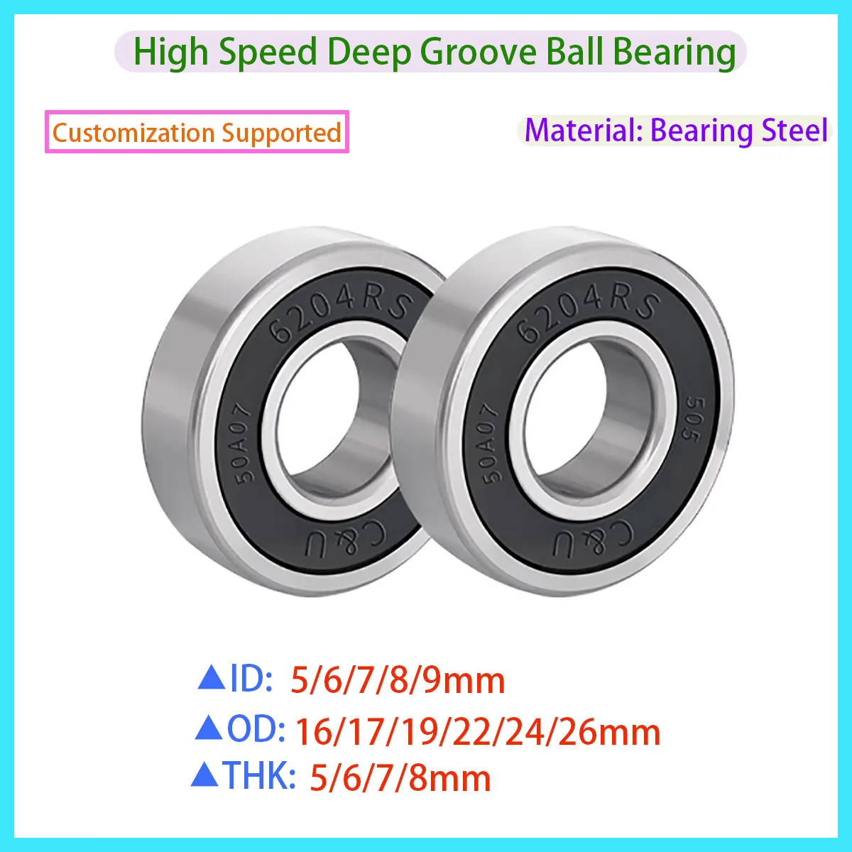 

High Speed Deep Groove Ball Bearings 625RS 5/6/7/8/9mm for 3D Printers