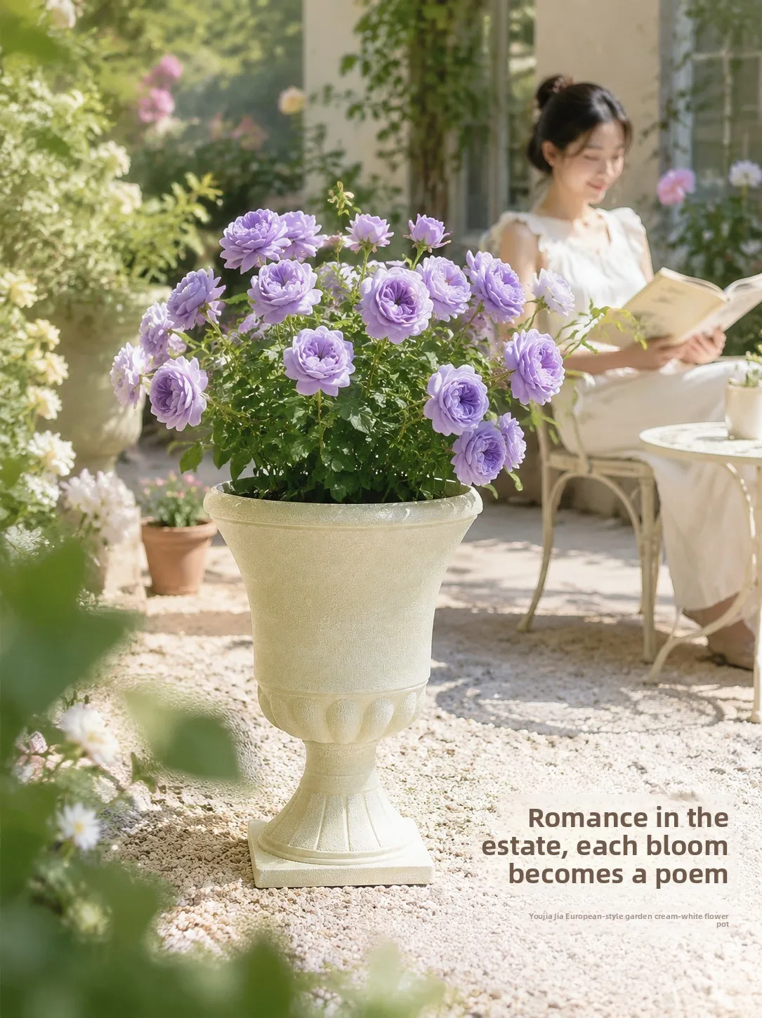 Outdoor Garden Villa Decorative Durable Relief Flower Pot round Mouth Plant Pots for Balcony And Courtyard Handmade Greenery