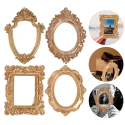 4 Pcs Decorative Ornaments Picture Frames Photo Prop Display Shelf Gold