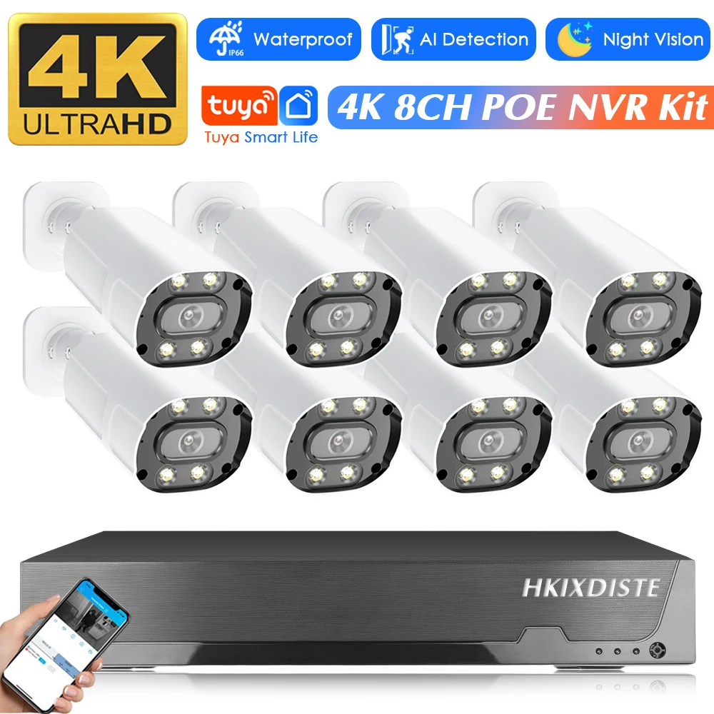 

Tuya 8CH Video Surveillance System HD 4K Outdoor Security Camera 8MP 3.6mm Motion Detection Color Night Vision IP Camera Set POE