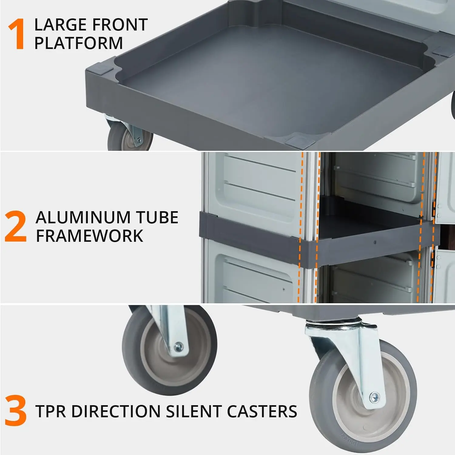 Commercial Janitorial Cart with 2 Cabinet - Black Housekeeping Caddy with Cover, Shelves, and Vinyl Bag, Customized