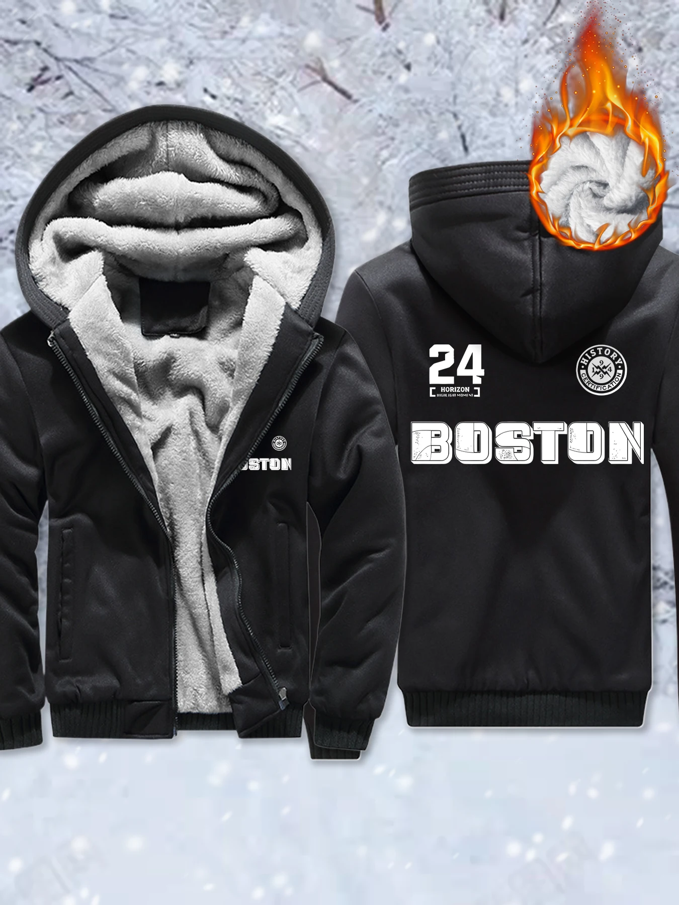 

Бостонский номер 24, зимние мужские флисовые модные куртки, удобная спортивная одежда на молнии, базовое повседневное пальто, теплая утолщенная толстовка