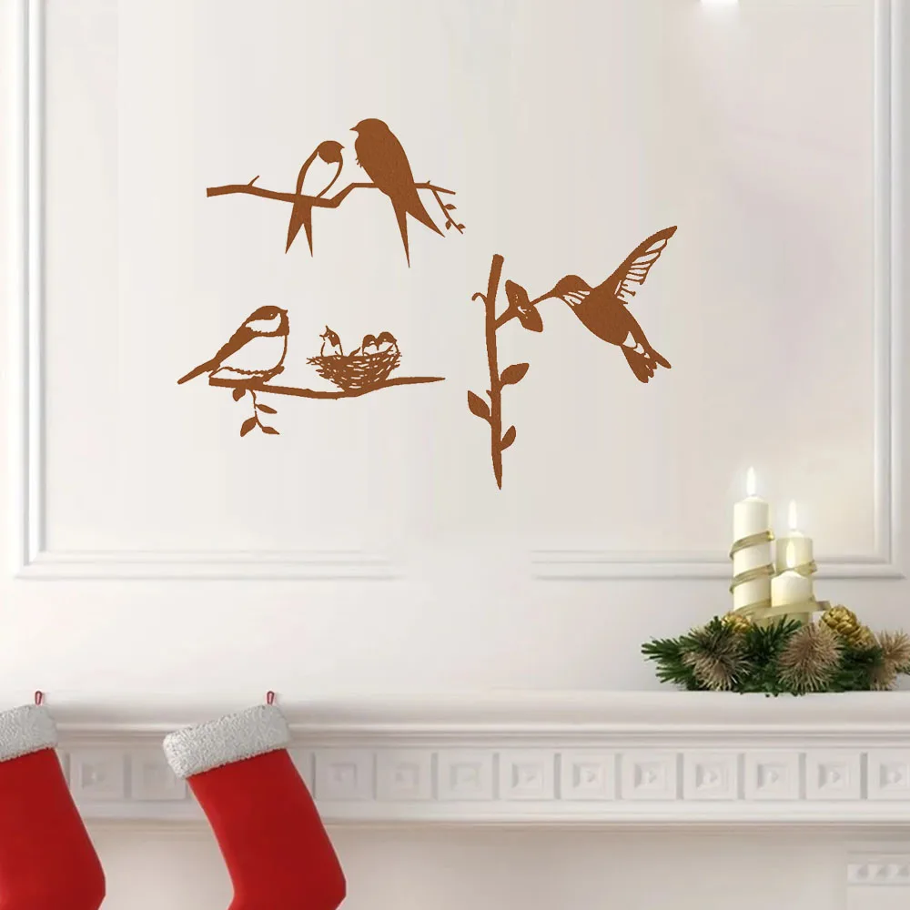 

3 Pieces of Appealing Metal Bird Wall Decor - Branch-Borne Birds for Natural Home Beauty