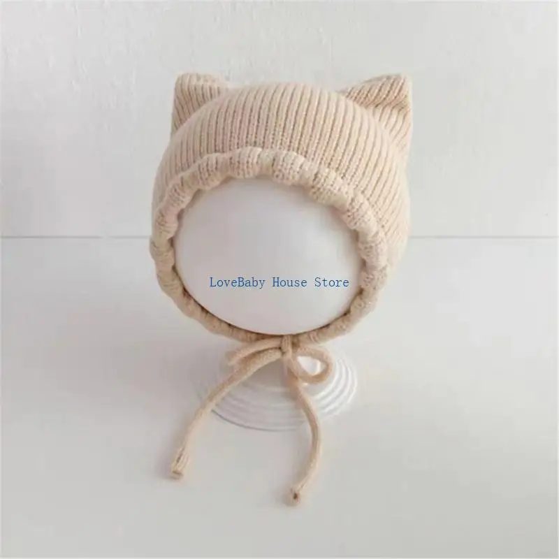 

BX0D Cartoon Baby Knit Hat Solid Color Ear Warming Cap Trendy Winter Baby Hat for Infants Toddlers for 5-18 Months Old Babies