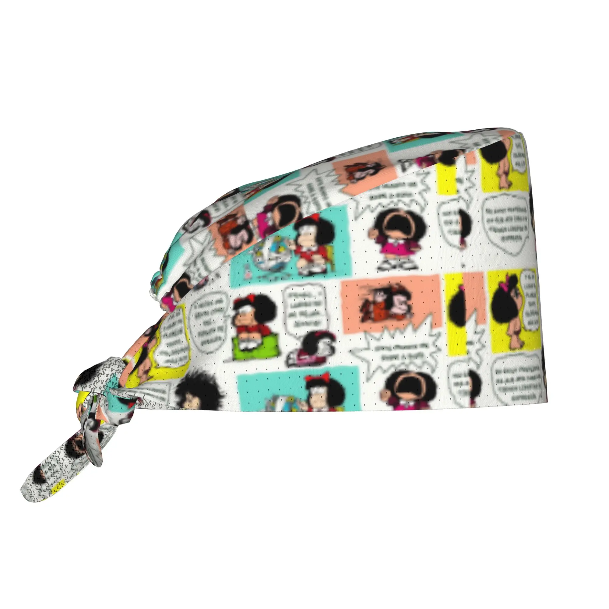 Custom Manga Quino Mafalda Cleaning Working Cap Cool Unisex Kawaii Cartoon Scrub Cap Surgicals Hat Nurse Scrubs Hat Nurse