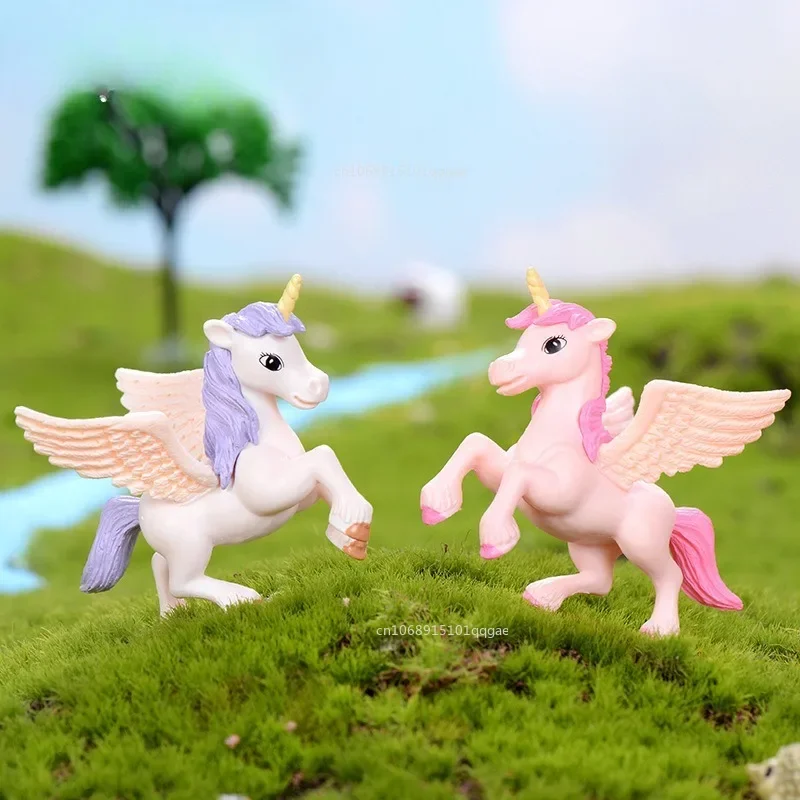 Miniature Unicorn Pegasus Rainbow Figure Girl Woman Angel Wings Figurines Ornament Home Decoration Accessories  Fairy Garden