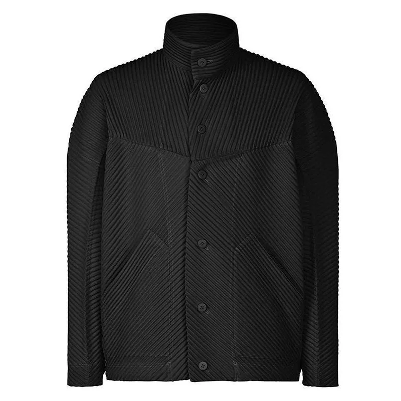 Japan ISSEYS MIYAKES pleated fall/winter stand-up collar single-breasted splicing design jacket blouse