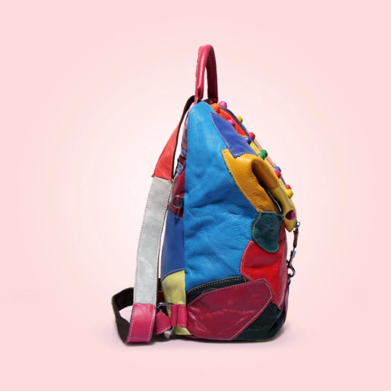 GAGACIA nuovo zaino Patchwork in vera pelle per donna 2024 borsa da viaggio ad alta capacità in pelle bovina zainetto per studenti di moda femminile