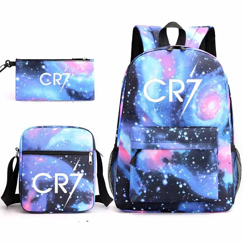 3pcs Football CR7 Backpack 3D Printe Teens Shoulder Bags Women Men High School Students School Bags