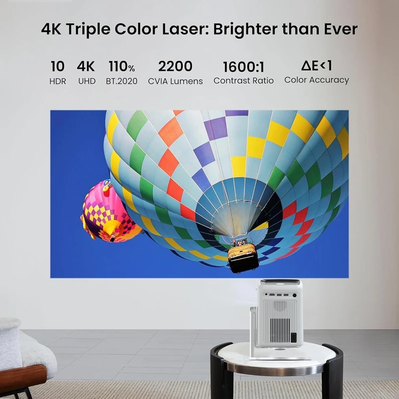 C6 4K Projector Full HD 1080P 260 ANSI Lumens Android 9.0 WiFi 6 Video Home Theater Projector Auto Focus/Keystone Correction