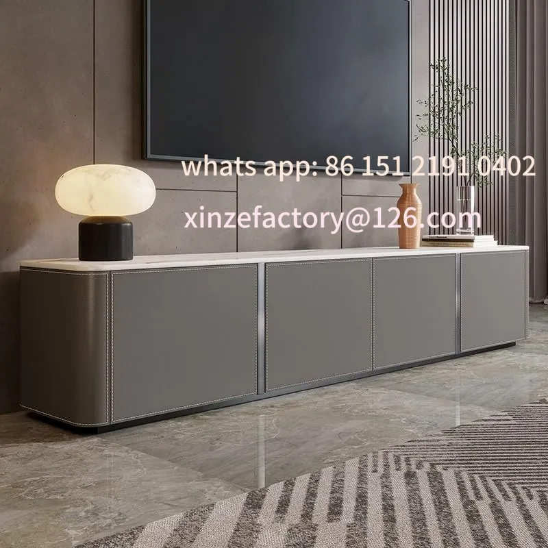 

Customizable saddle skin rock panel TV cabinet light luxury