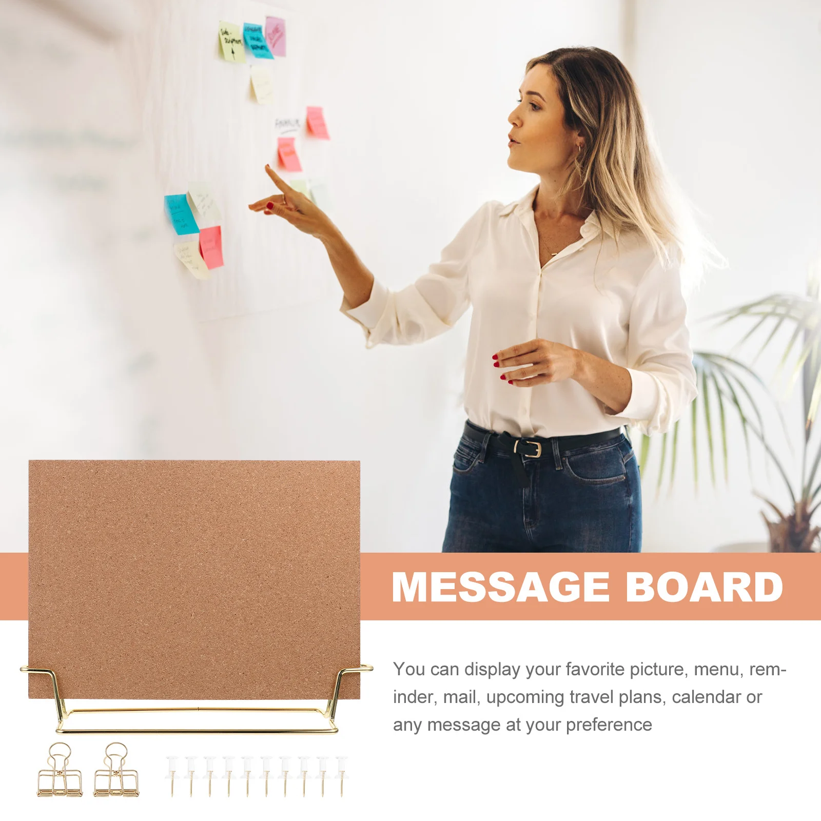 1 conjunto de cortiça macia para mesa, decoração de escritório, exibição de fotos, quadro de avisos, lembrete de memorando, pino, organizador montável na parede