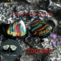 XINHS HS80 Jupiter Ring Dual Dynamic 16 Unit 2DD+6BA In-Ear Earphones, Configure S100 Black Pearl Headphone Cable