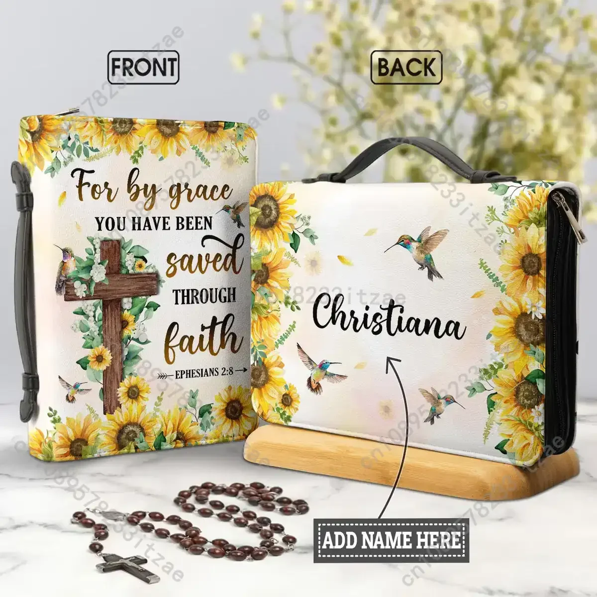 عباد الشمس الصليب الطنان تصميم حقيبة الكتاب المقدس الجلدية للنساء الكتاب المقدس الآية طباعة السيدات مقبض حقيبة يد 2024 غطاء الكتاب المقدس المخصص