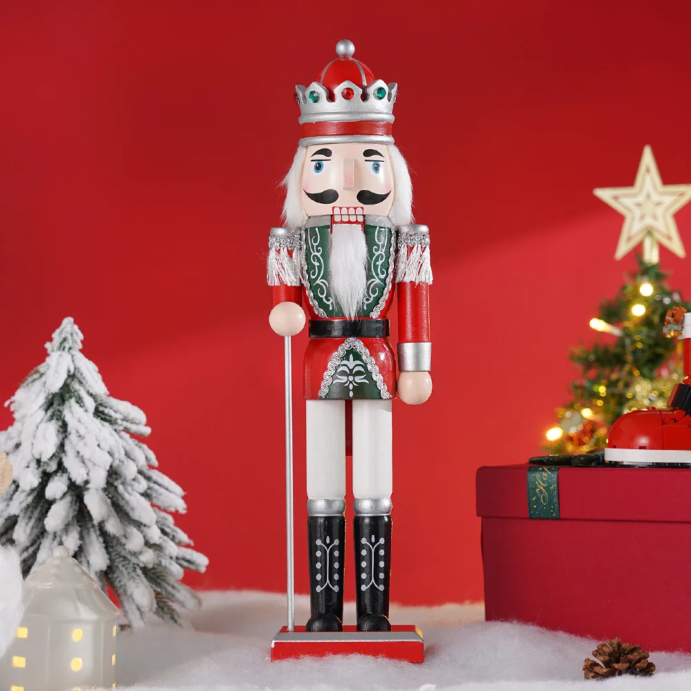 38cm Christmas Wooden Nutcracker Soldier Doll Creative Crafts Vintage Puppet Desktop Figures Xtmas Gift Decoration Home Ornament