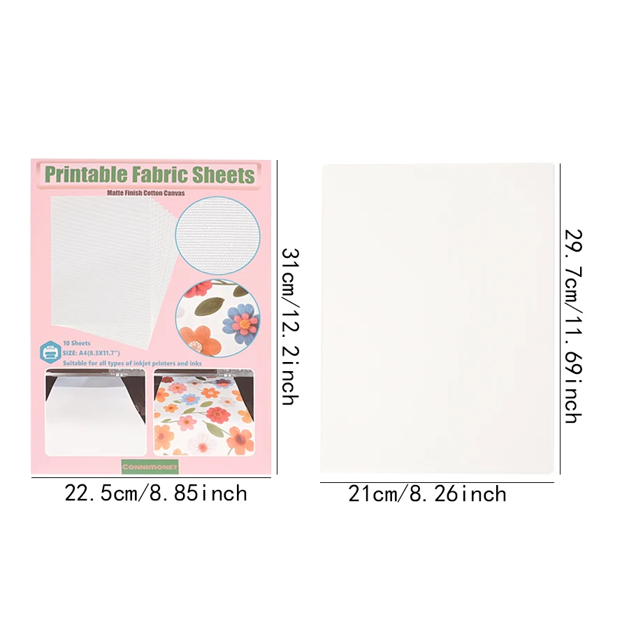 5pcs/10pcs Printable White Cotton Canvas Fabric for Inkjet Printer, A4 Size  Cloth for Image Printing