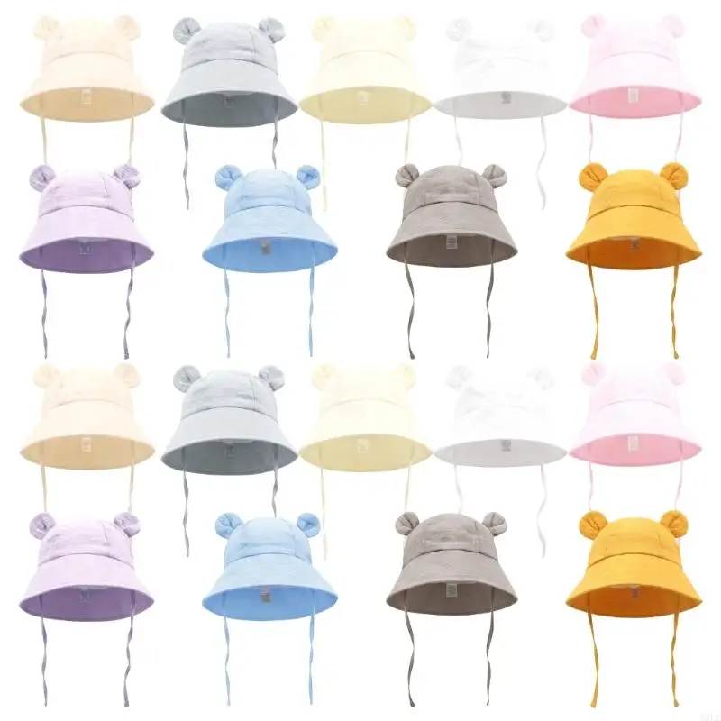 

0-3 Years Infants Basin Caps Wide Brim Solid Color Fisherman Hat for Daily Wear