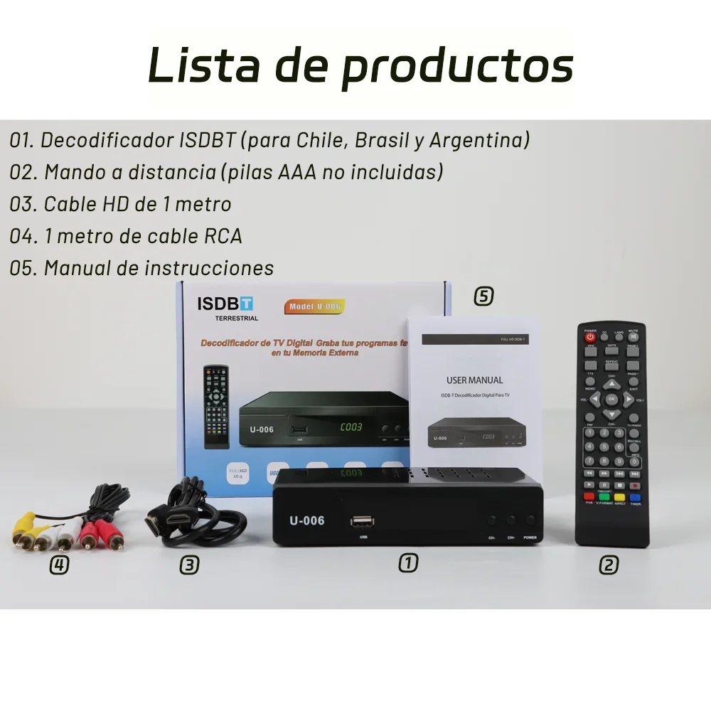 1/2/3pcs Chile Brazil ISDB-T Digital TV Tuner HD 1080P ISDBT Set Top Box FTA ISDBT TV Receiver South America Digital TV Recoding