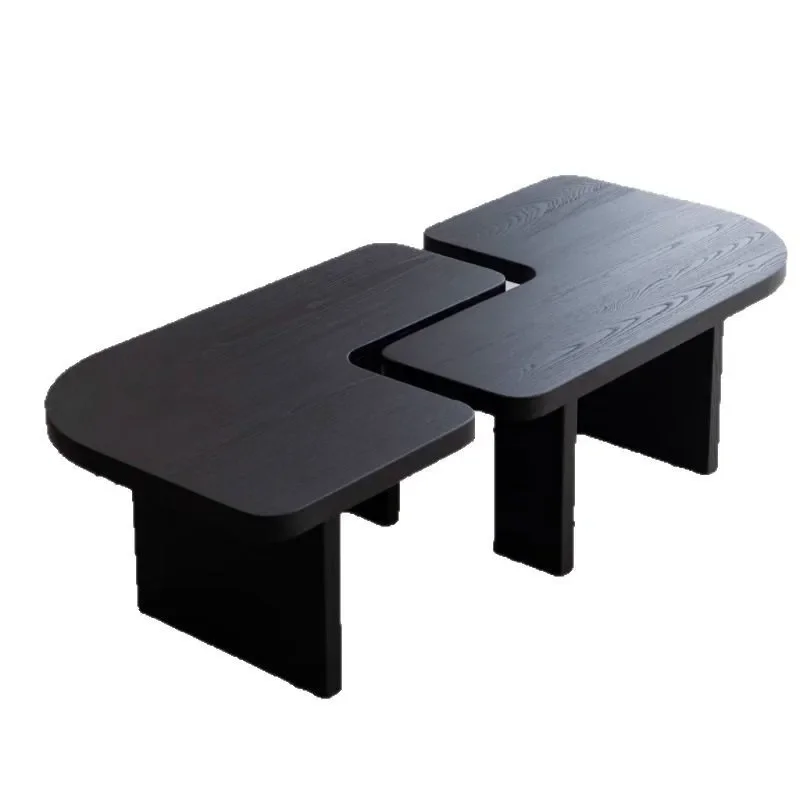 Solid wood irregular special-shaped black designer simple coffee table, living room household small apartment