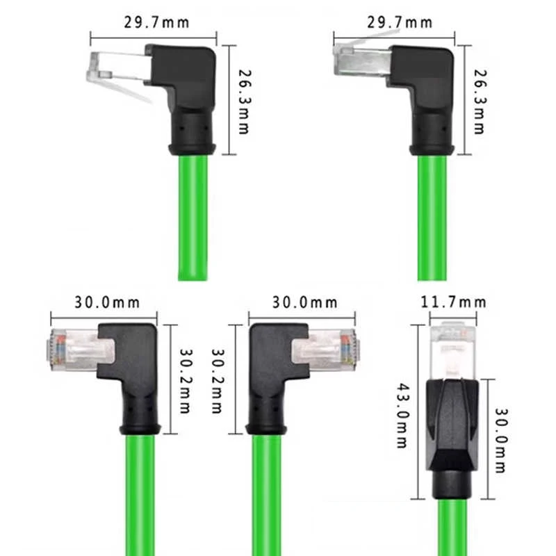 Industrial CAT6A Gigabit Profinet Ethernet Cable 90 Degree RJ45 Shielded Network Wire Double Bend Right Angle Connection Line
