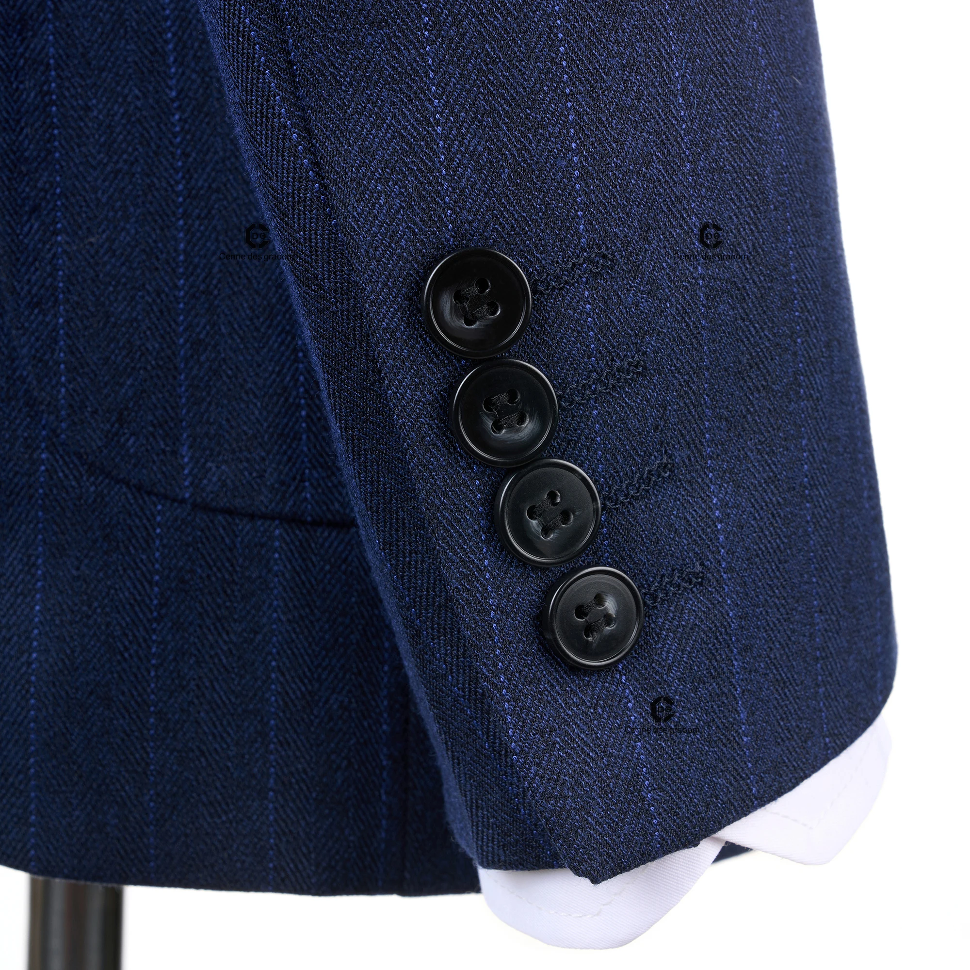 Immagine 6: Cenne Des Graoom 2025 Abiti da uomo doppiopetto a righe blu navy con tasca applicata su misura per riunioni da ufficio, matrimoni