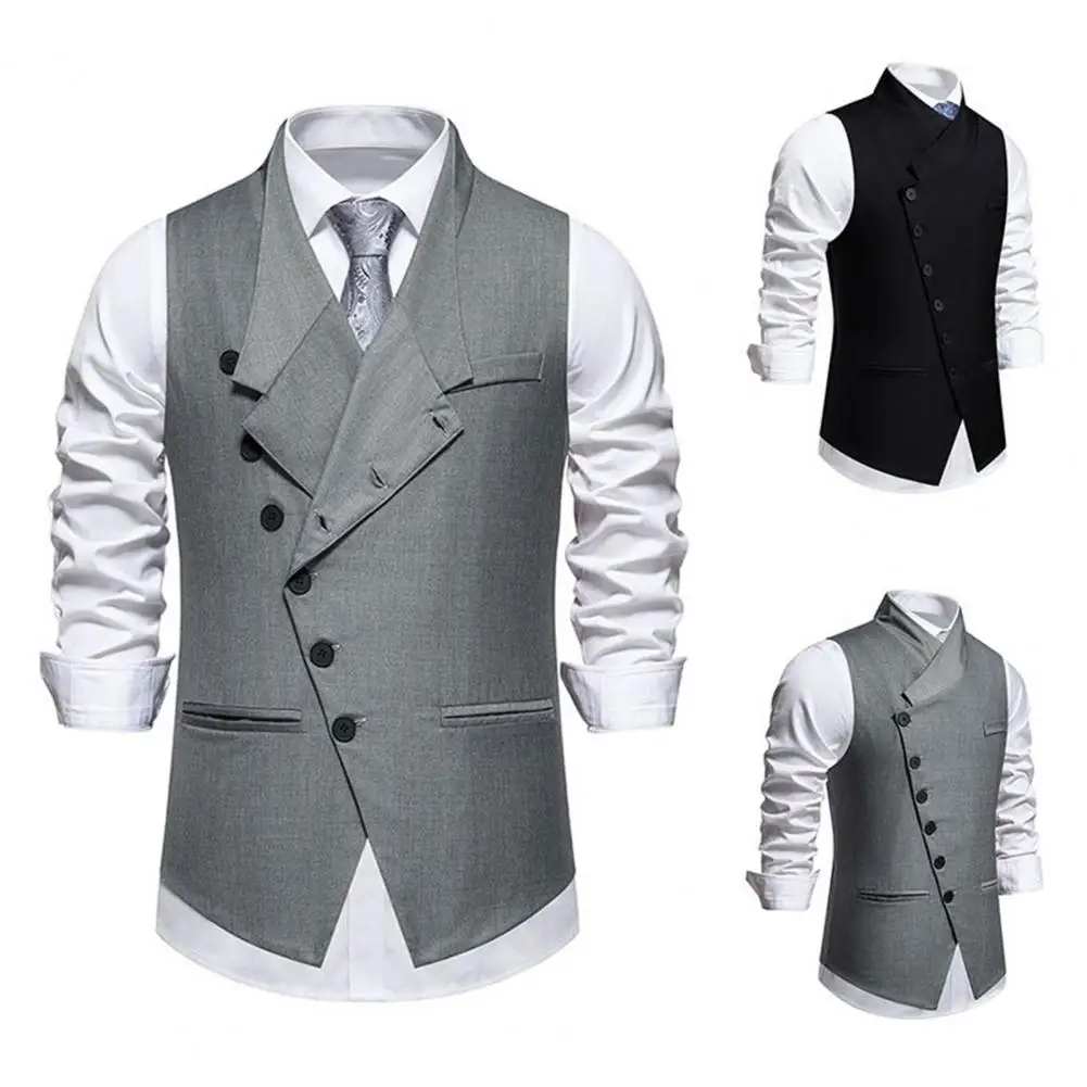 Sleeveless Vest Coat Men's Slim Fit Sleeveless Wedding Waistcoat with Sloping Lapel Collar Single Breasted Business for Party