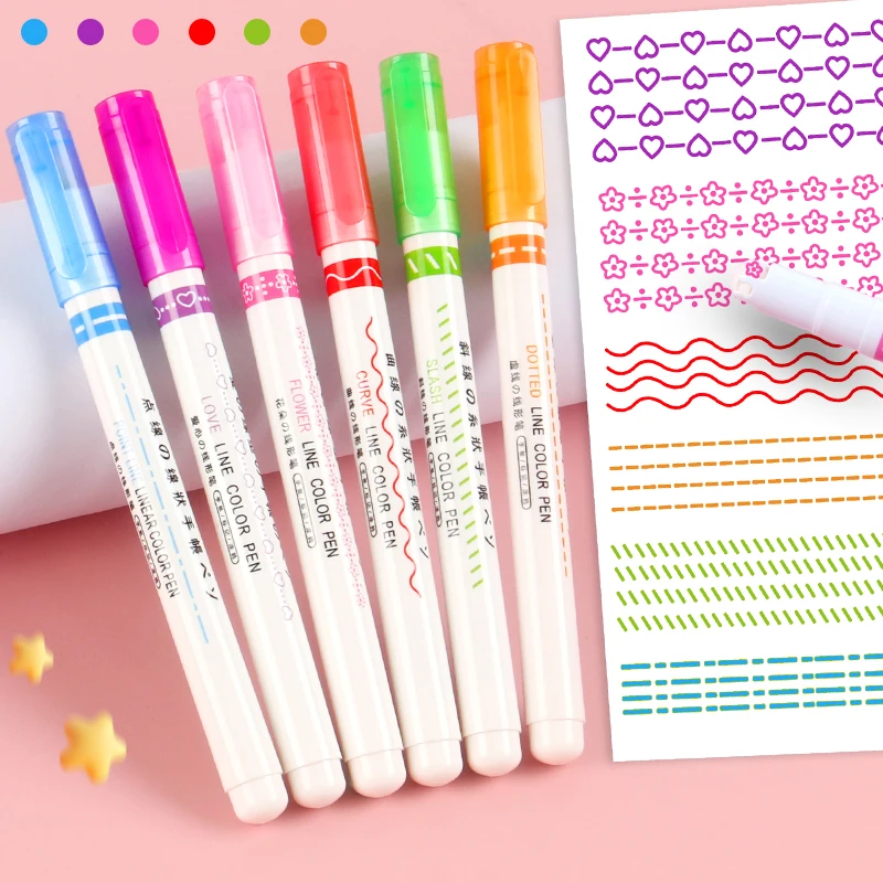 

Curve Highlighter Pens Markers Girl Drawing Decoration Pen Cute Stationery Kawaii Highlihter Flower Outline Pen Account Pen