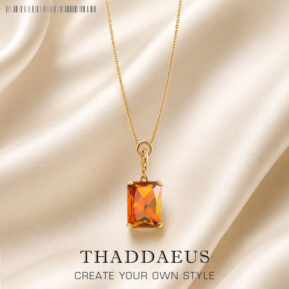 Charm-Halskette mit quadratischem Stein, Herbst, neuer edler Schmuck, Highlight a Timeless Europe, 925er Sterlingsilber, Bijoux-Geschenk für Frauen