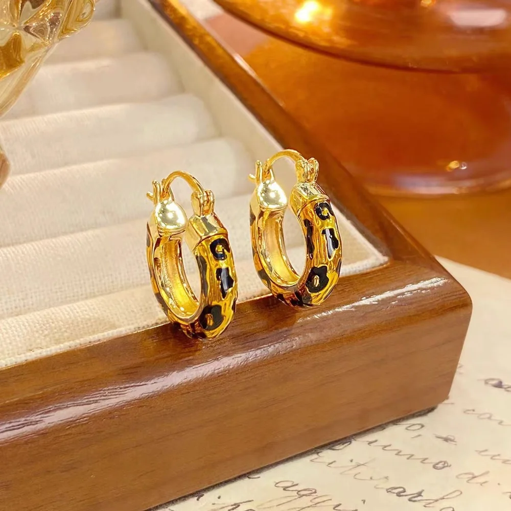 QEENKISS 24KT Gold Vintage Leopard Print Autumn Winter Stud Earrings For Women Wedding Party Birthday Christmas Gifts EG5581