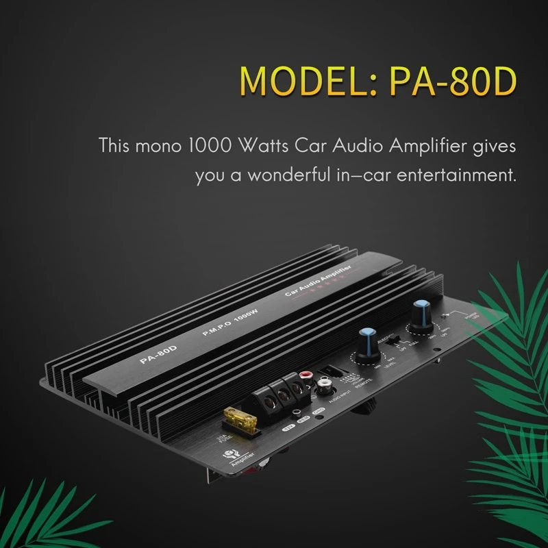 12V 1000W Mono Car Audio Power Amplifier Powerful Bass Subwoofers Amp PA80D