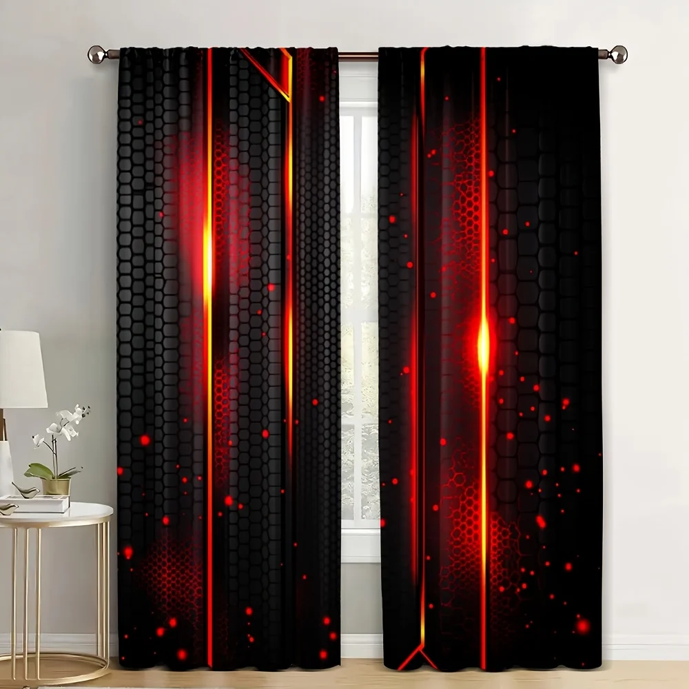 2pcs Lava Curtains Black Red Crack Magma Print Drape Gaming Room Man Cave Window Treatment Cool Tech Home Decor Rod PocketPanels