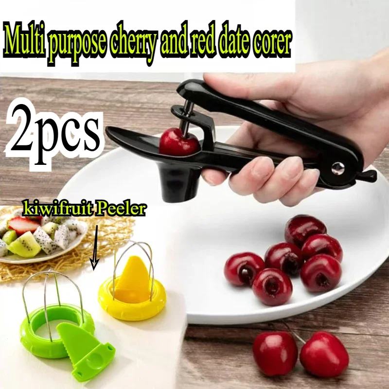 2Pcs Set Fruit Vegetable Kernel Tools Combination Set of Seed Remover Tools Red Dates Cherry Kernel Remover Kiwi Peeler Set,