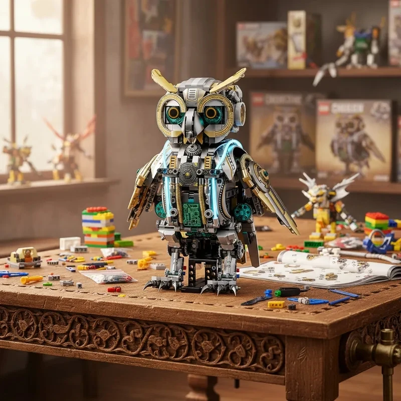 

Механические строительные блоки совы, 1296 шт., 3D креативный настольный светильник, декор, серия животных, механическая связь, модель MOC, подарок для взрослых и детей