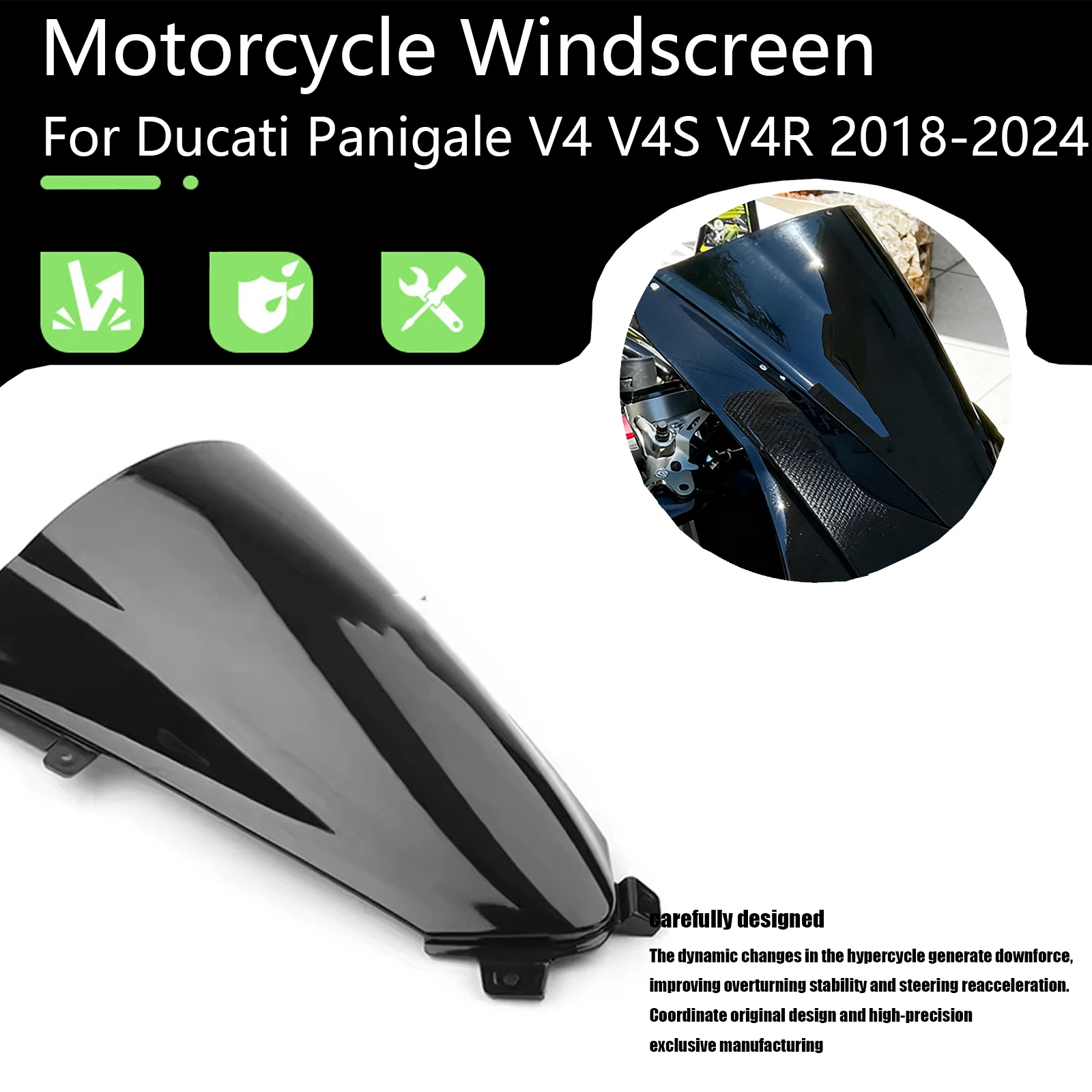 

Motorcycle Racing Windscreen Screen Double Bubble Windshield Wind Deflectors For Ducati Panigale V4 V4S V4R 2018-2024