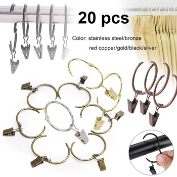 20 Uds. De anillos de cortina que se pueden abrir de Metal, Clips de bronce negro, plateado, dorado, bronce rojo, ganchos para cortinas, decoración del hogar, herramientas decorativas para cortinas