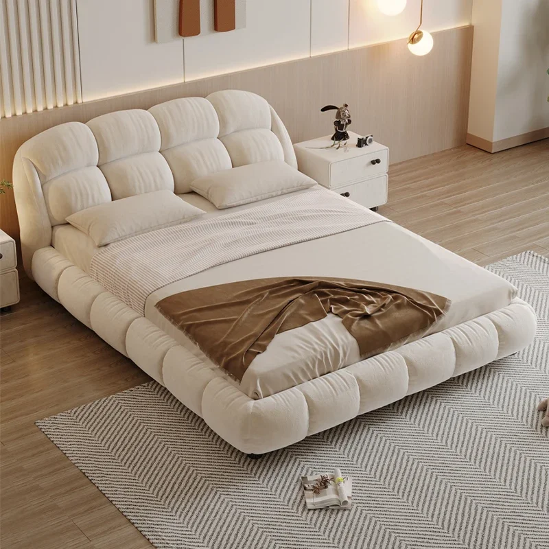

White Wood Frame Bed Velvet Princess Designer High Double Bedroom Base Full Size Bed Furniture
