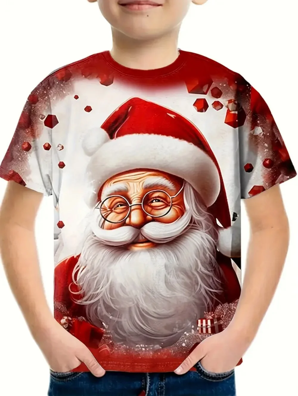 Roupas infantis papai noel impressão 3d camisetas para meninos manga curta criança camiseta natal casual meninas roupas de verão topos