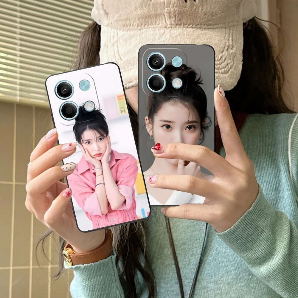 KPOP IU Lee JiEun Mobile Cell Phone Case for Xiaomi Redmi Note 13 12 11 10 9 8 7 6 S A Pro Lite Plus 5G Black Phone Cover Shell