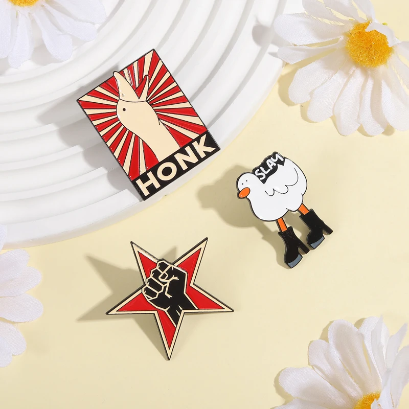 Punk Rock Band Black Fist Enamel Pins Brooch Cartoon Slay Honk Goose Brooches Clothes Lapel Badge Animal Jewelry Gift for Friend image 5