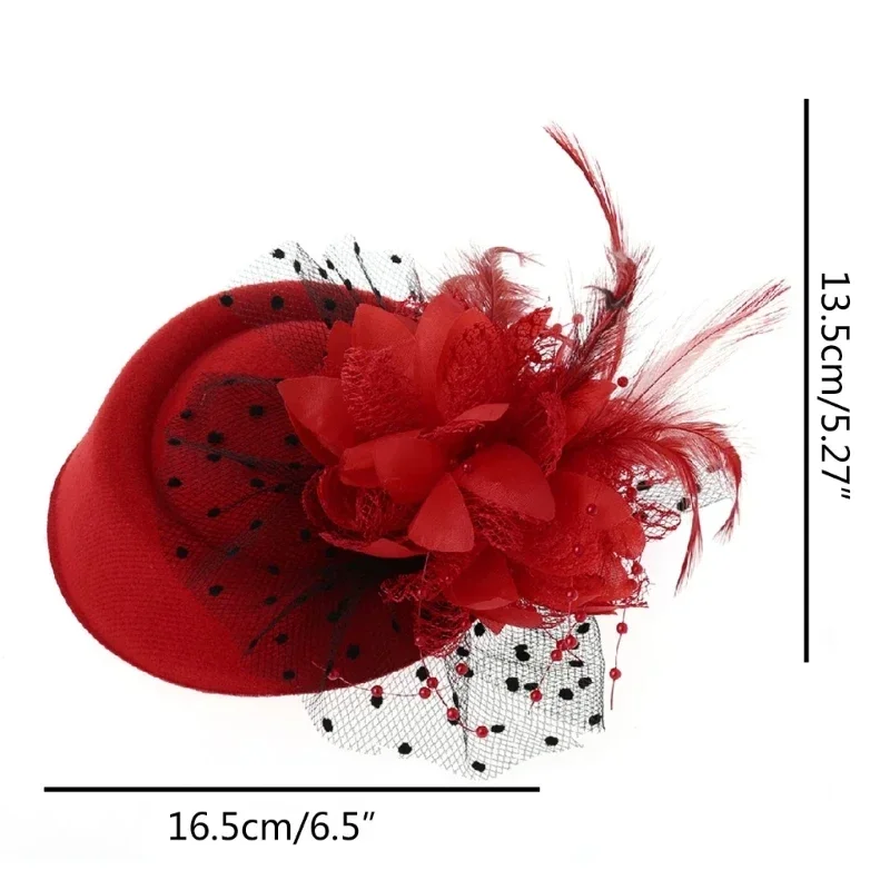 Chapéu fascinator feminino malha véu flor pena pérola frisado decoração grampos de cabelo casamento nupcial cocktail headwear