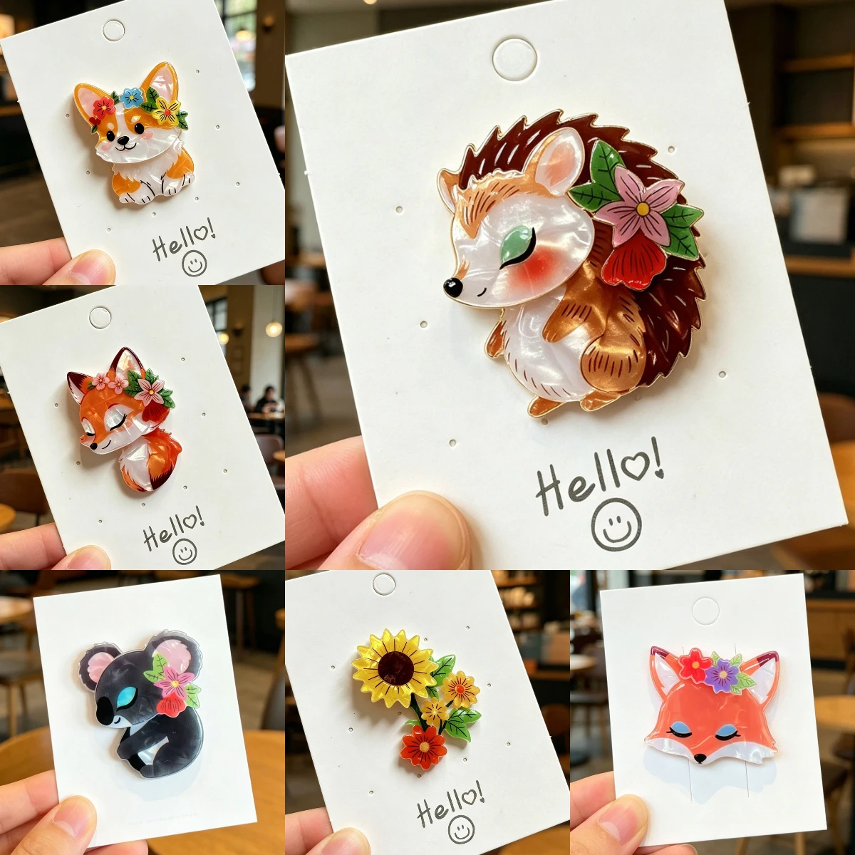 Cross Border Fox Corgi Hedgehog Koala sunflower Costume Bag cartoon Badge, Small Animal Acrylic Brooch, Customizable