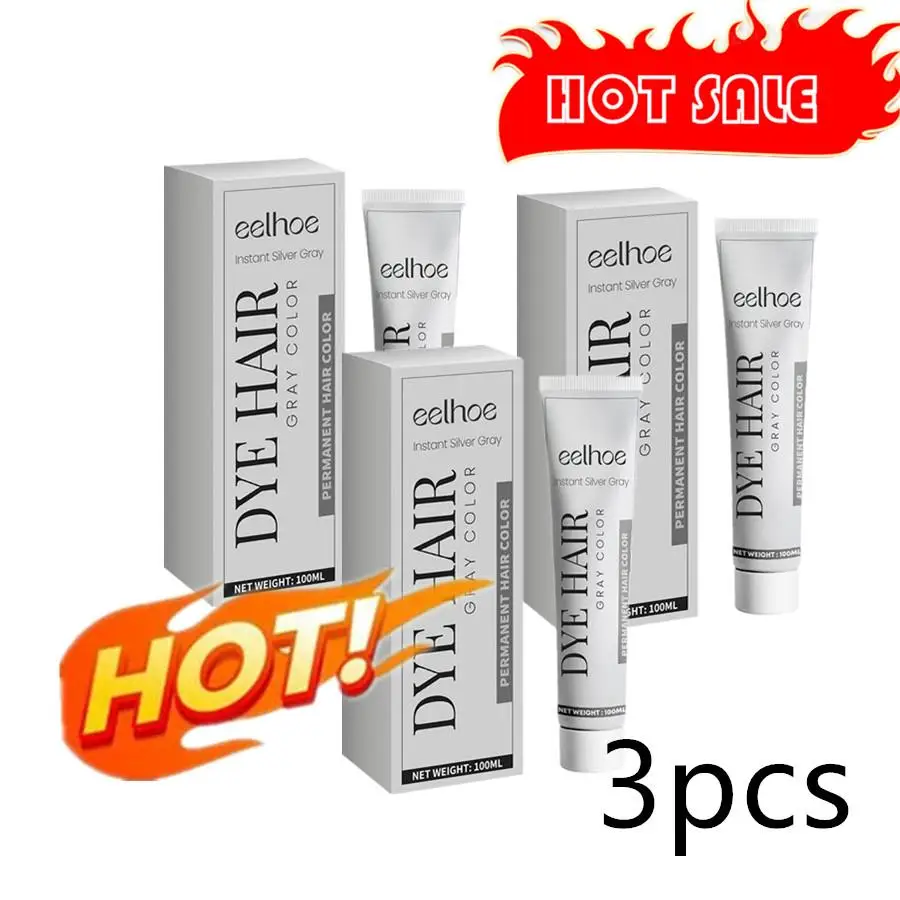 3PCS Gray Color Hair Dye Cream Unisex Smoky Gray Punk Style Light Grey Silver Permanent Hair Color Cream Unisex Hair Creams