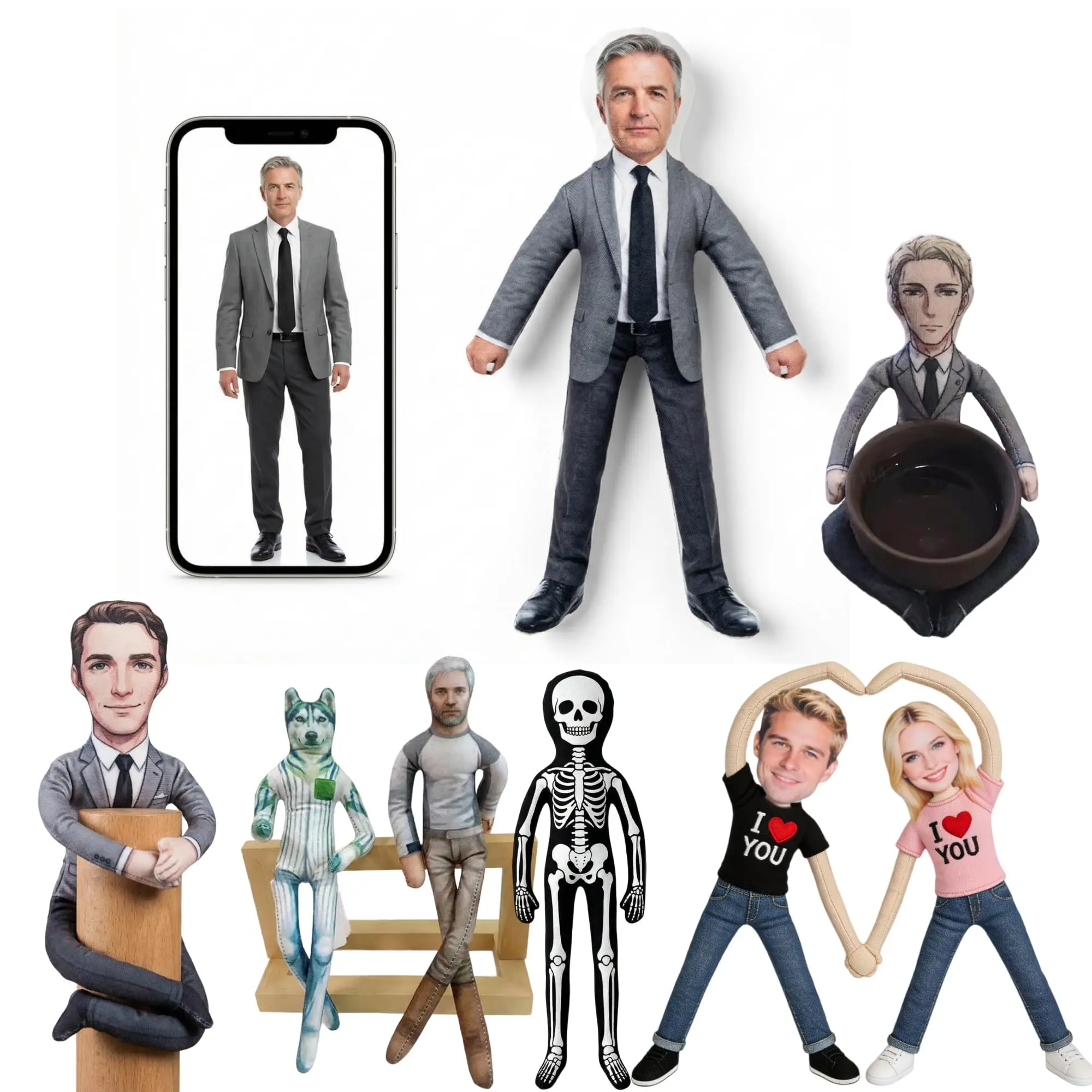 Poupée Photo Personnalisée : Figurine Flexible et Pliable pour Fans d'Idoles, Transformez Votre Ami en Peluche Posante – Cadeau Farfelu