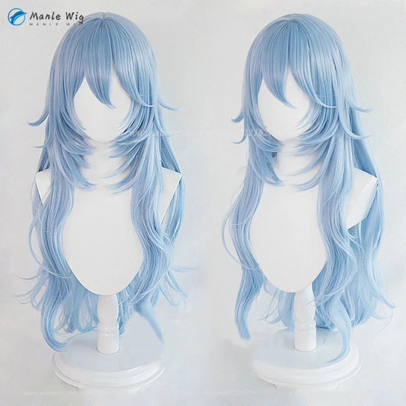 High Quality Anime EVA Ayanami Rei Cosplay Wig Blue Long Wavy Hair Heat Resistant Hair Hollaween Christmas Party Wigs + Wig Cap