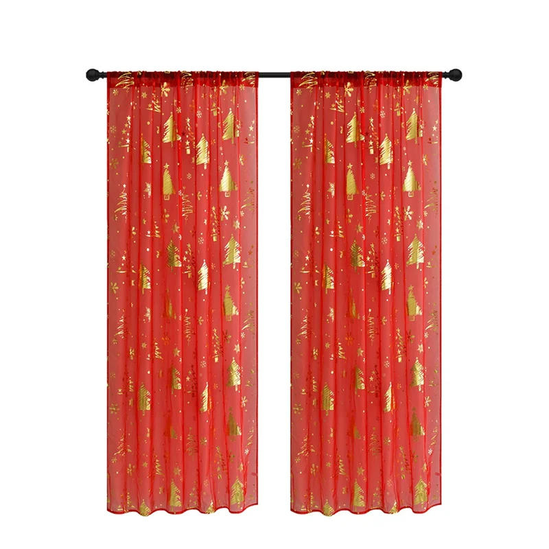 

ABBO-2 Pcs Festive Christmas Curtains With Snowflake Print Window Curtains For Living Room